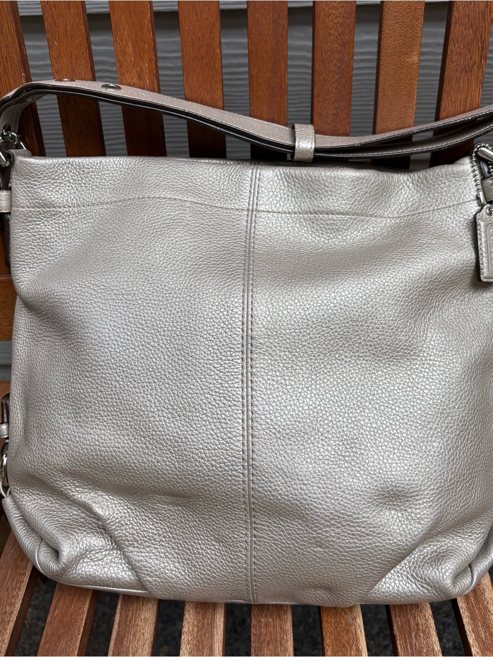 Coach Metallic Silver Pebbled Leather Hobo Bag